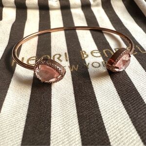 NWOT Henri Bendel Rose Gold Tone Open Cuff Pink Stone Bracelet